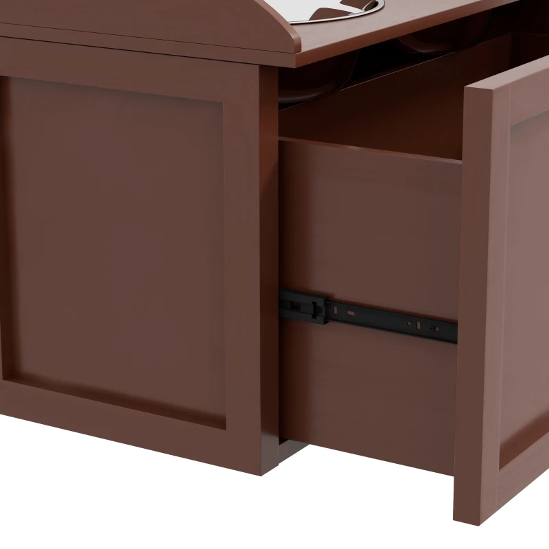 PawHut Elevated Dog Bowls Raised Pet Feeding Station with Storage 2 Stainless Steel Bowls, 23.6"x11.8" x14.2", Brown