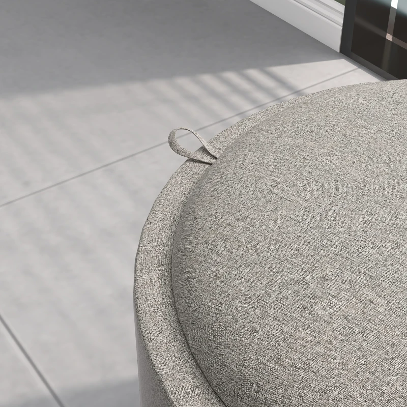 HOMCOM Round Storage Ottoman Coffee Table with Flip Top Tray, Linen Fabric Upholstered Footstool with Hidden Compartment