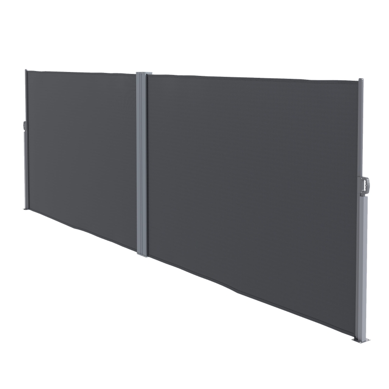 Outsunny Retractable Double Side Awning, 79"x236" Patio Privacy Screen, UV Resistant, Waterproof Wind Screen, Charcoal Grey