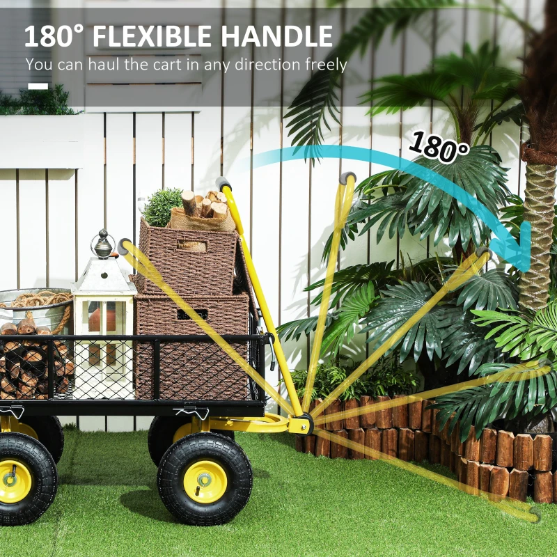 Outsunny Steel Garden Cart, Utility Wagon with Removable Sides, 10" Wheels, 180° Rotating Handle, 440lbs Capatity