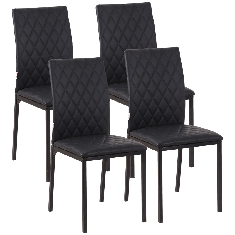 HOMCOM Modern Dining Chairs Set of 4, Upholstered Faux Leather Kitchen Chairs with Rhombic Tufting and Metal Legs for Living Room, Black