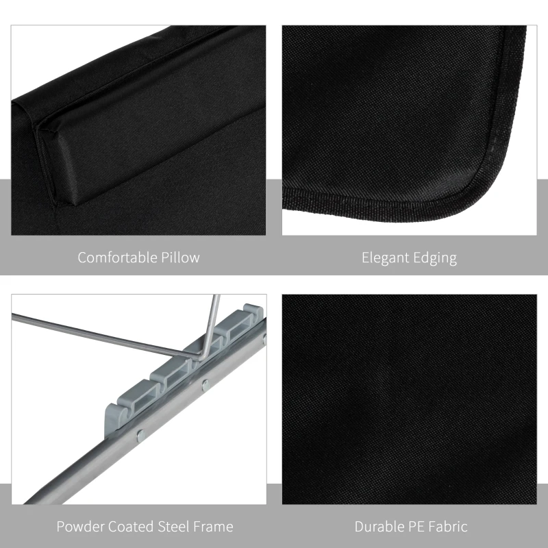 Outsunny 2 Pieces Beach Lounge Chair, Outdoor Folding Chaise Lounge Set w/ Pillow for Sunbath, Snap, Black