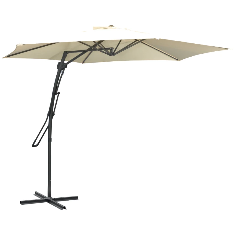 Outsunny 10ft Cantilever Patio Umbrella Offset Parasol with Crank Handle, Cross Base for Garden, Deck, Cream White