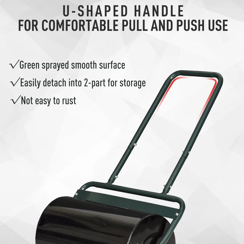 Outsunny 20-Inch Push/Tow Behind Lawn Roller Filled with 10 Gal Water or Sand for Flattening Sod in the Garden, Dark Green