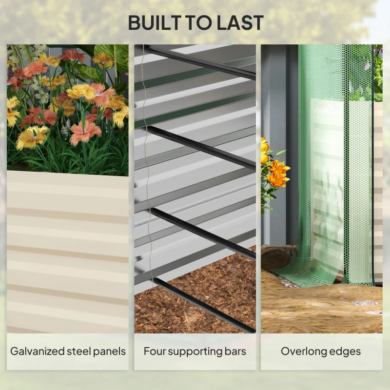 Outsunny Galvanized Steel Planter Box with Crop Cage and Shade Cloth, Raised Garden Bed for Flowers, Veggies and Herbs, Beige