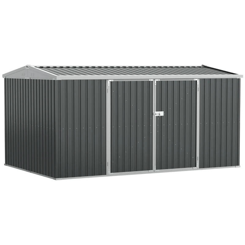 Outsunny 14' x 8' Galvanized Steel Storage Shed, Garden Shed with Lockable Doors, Air Vents for Backyard, Patio and Lawn, Grey