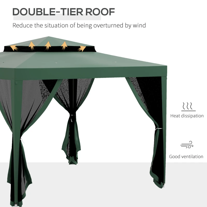 Outsunny 10' x 10' Outdoor Canopy Tent Party Tent with Mesh Netting and Double Tier Roof for Backyard, Garden, Patio, Green