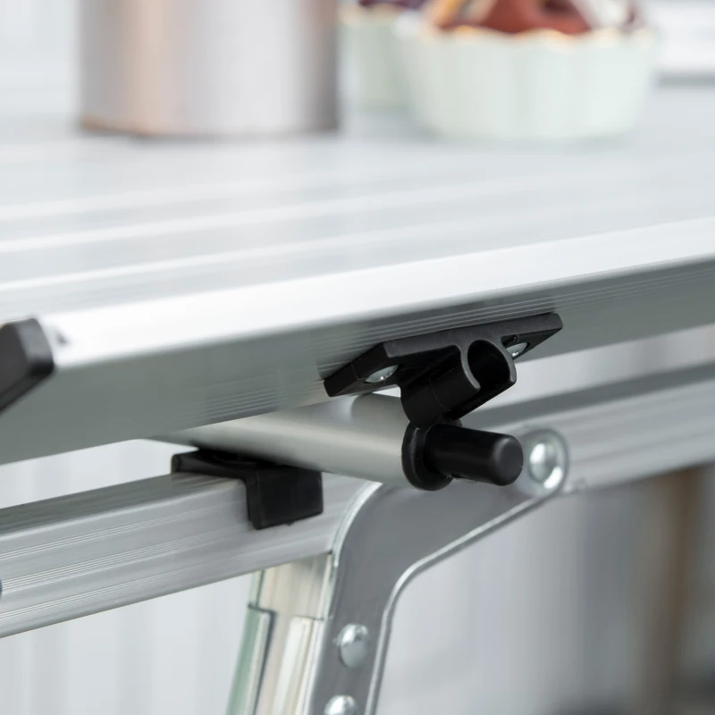 Outsunny 4FT Folding Aluminium Picnic Table Portable Camping BBQ Table Roll Up Top Mesh Layer Rack with Carrying Bag Silver