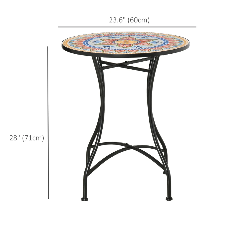 Outsunny Mosaic Patio Table, Round Coffee Table with Metal Frame, Garden Furniture for Outdoor, Poolside, Red