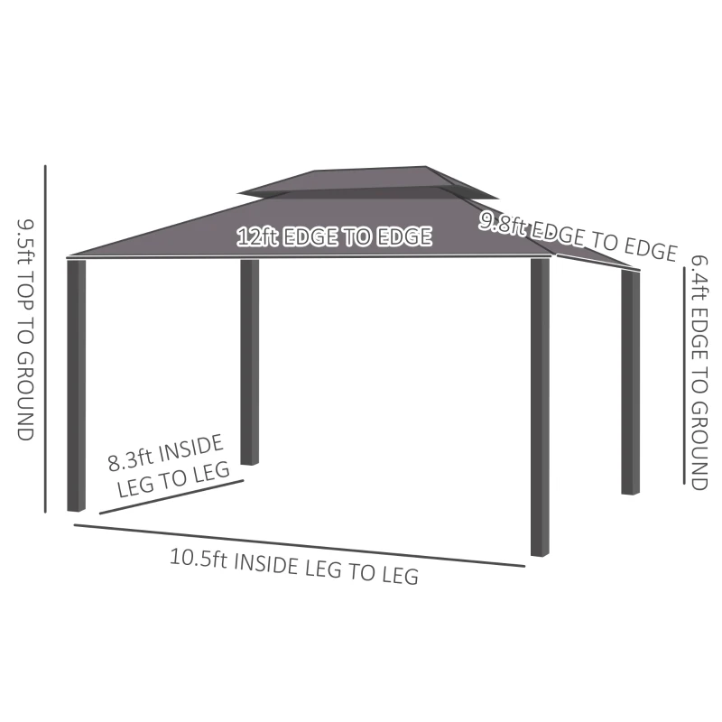 Outsunny 10' x 12' Hardtop Gazebo with Curtains and Netting, Permanent Pavilion Metal Double Roof Gazebo Canopy with Aluminum Frame and Hooks, for Garden, Patio, Backyard, Dark Brown