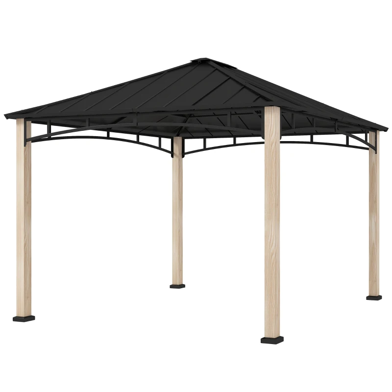 Outsunny 10' x 12' Hardtop Gazebo with Metal Roof, Wood Grain Frame Outdoor Gazebo Canopy for Patio, Garden, Backyard, Lawn