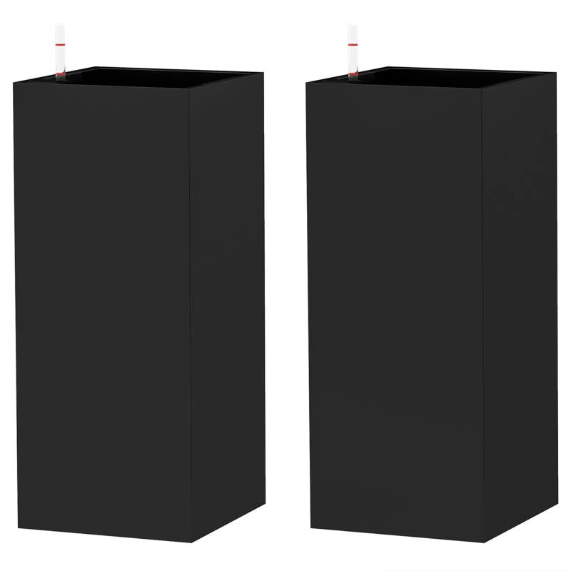 Outsunny 2 Pack Planter Box, 26 Inch Plastic Flower Pots with Water Level Indicator, Drainage Hole and Drain Plug, Black