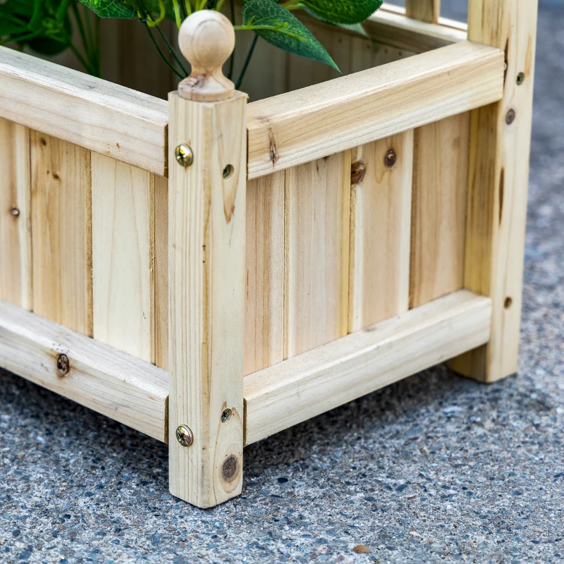 Outsunny Raised Garden Bed with Trellis, Wood Planter Box for Garden, Free Standing Flower Bed, 25.2" x 11" x 47.2" Natural Wood