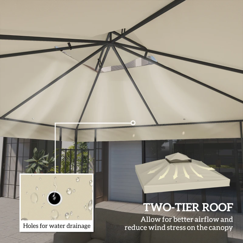 Outsunny 10' x 10' Gazebo Canopy Replacement Cover, 2-Tier Garden Gazebo Roof Replacement, UPF30+, TOP COVER ONLY, Cream White