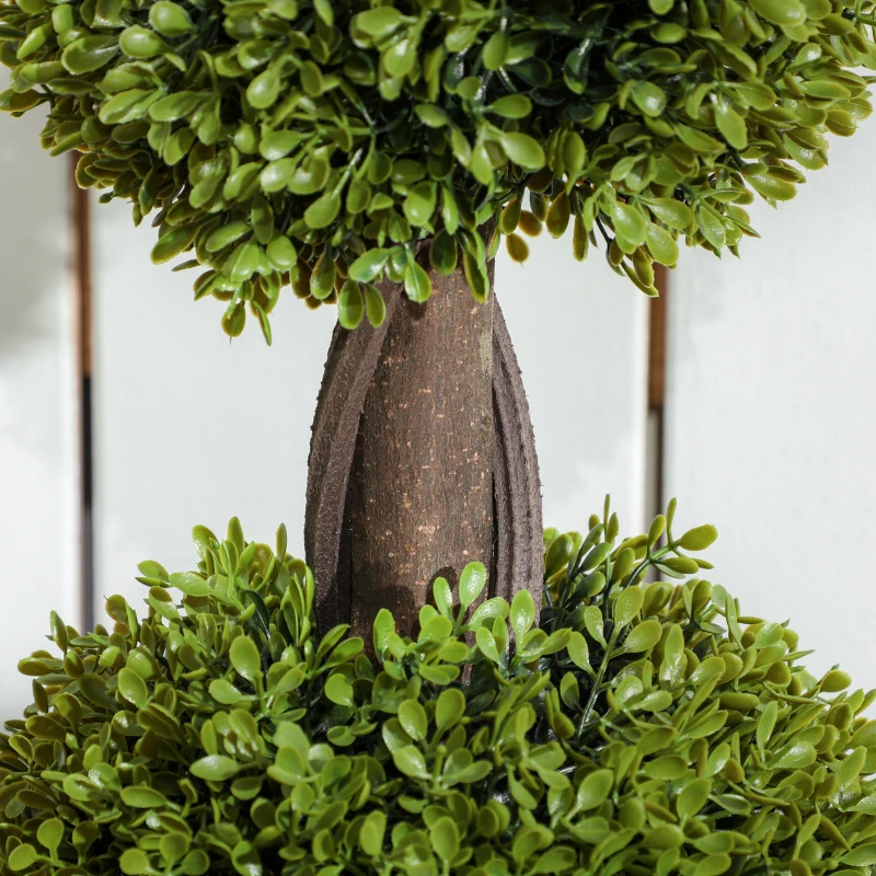 HOMCOM Set of 2 Artificial Ball Boxwood Topiary Trees, Fake Plants in Pots for Indoor Outdoor Living Room, Green