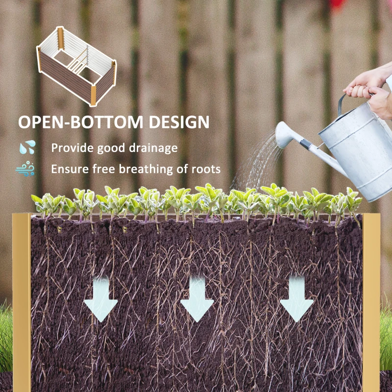 Outsunny Set of 2 Galvanized Metal Planters for Outdoor Plants, 4' x 2' x 2' Raised Garden Bed, Distressed Dark Brown