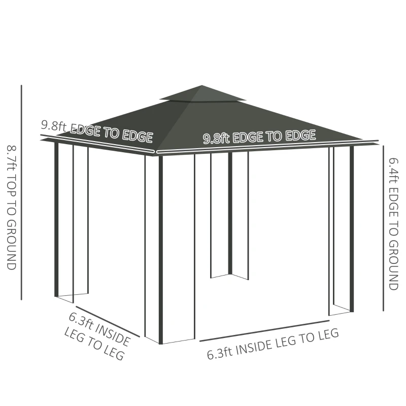 Outsunny 10' x 10' Metal Patio Gazebo, Double Roof Outdoor Gazebo Canopy Shelter with Tree Motifs Corner Frame and Netting, for Garden, Lawn, Backyard, and Deck, Gray