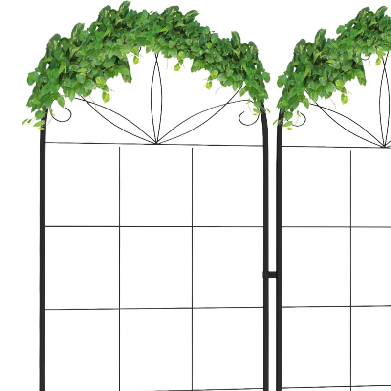Outsunny 2 Pcs Garden Trellis for Climbing Plants, Outdoor Metal Trellis Plant Support Trellises for Patio, Lawn, Backyard