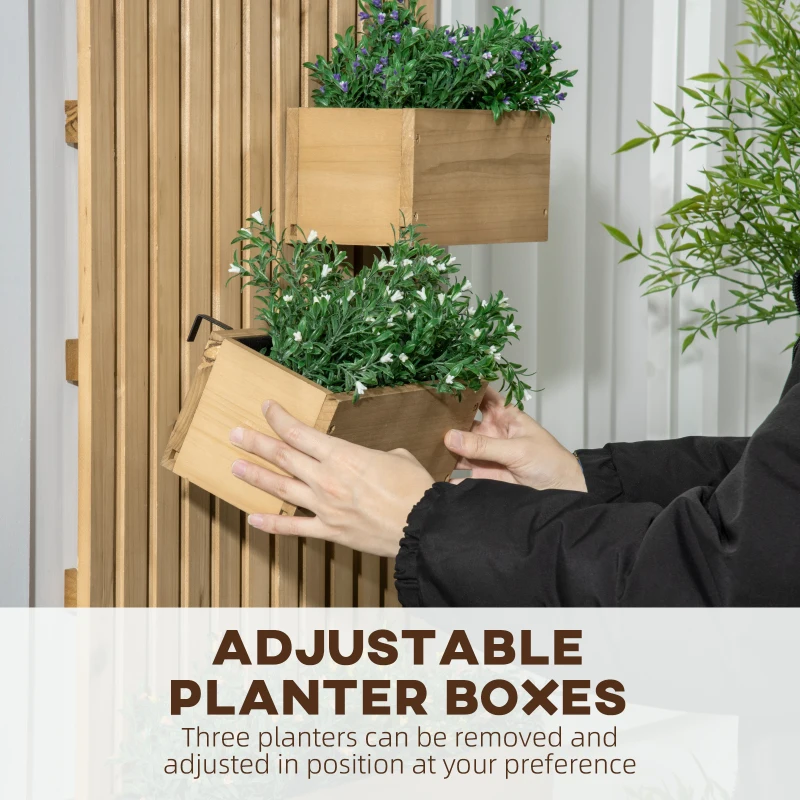 Outsunny 3 Box Raised Garden Bed with Trellis, Wall-Mounted Wood Planter Box Set with Drainage Hole for Flowers, Climbing Plants