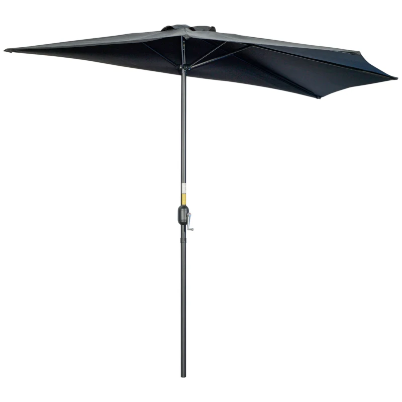 Outsunny 9.8ft Half Umbrella Semi Round Patio Parasol with Crank Handle, Top Vent for Garden, Balcony- NO BASE INCLUDED, Black