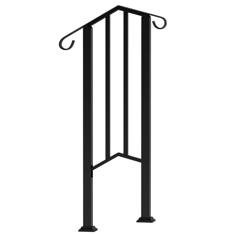 Outsunny 1-2 Step Handrails for Outdoor Steps, Metal Outdoor Stair Railing, Porch Deck Railing with Installation Kit, Black