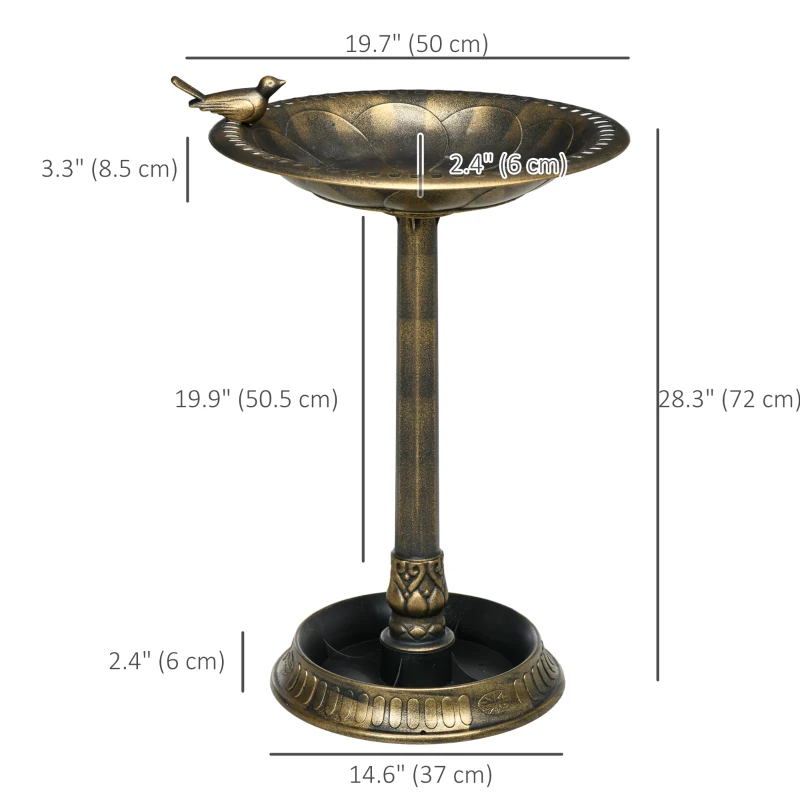 Outsunny 28" Bird Bath for Outdoors, Vintage Birdbath with Bird Decoration and Flower Planter Base, Bronze