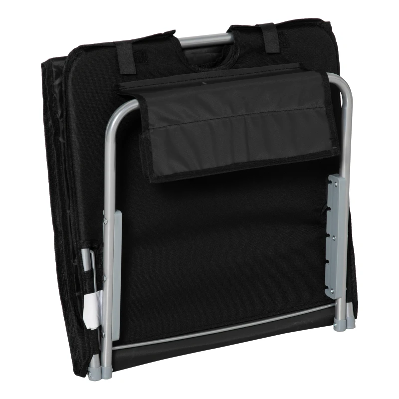 Outsunny 2 Pieces Beach Lounge Chair, Outdoor Folding Chaise Lounge Set w/ Pillow for Sunbath, Snap, Black