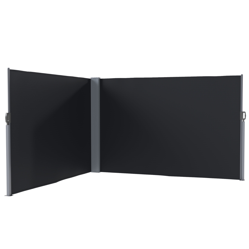 Outsunny Retractable Double Side Awning, 79"x236" Patio Privacy Screen, UV Resistant, Waterproof Wind Screen, Black