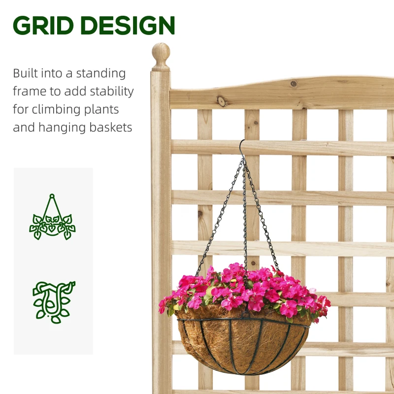 Outsunny Raised Garden Bed with Trellis, Wood Planter Box for Garden, Free Standing Flower Bed, 25.2" x 11" x 47.2" Natural Wood