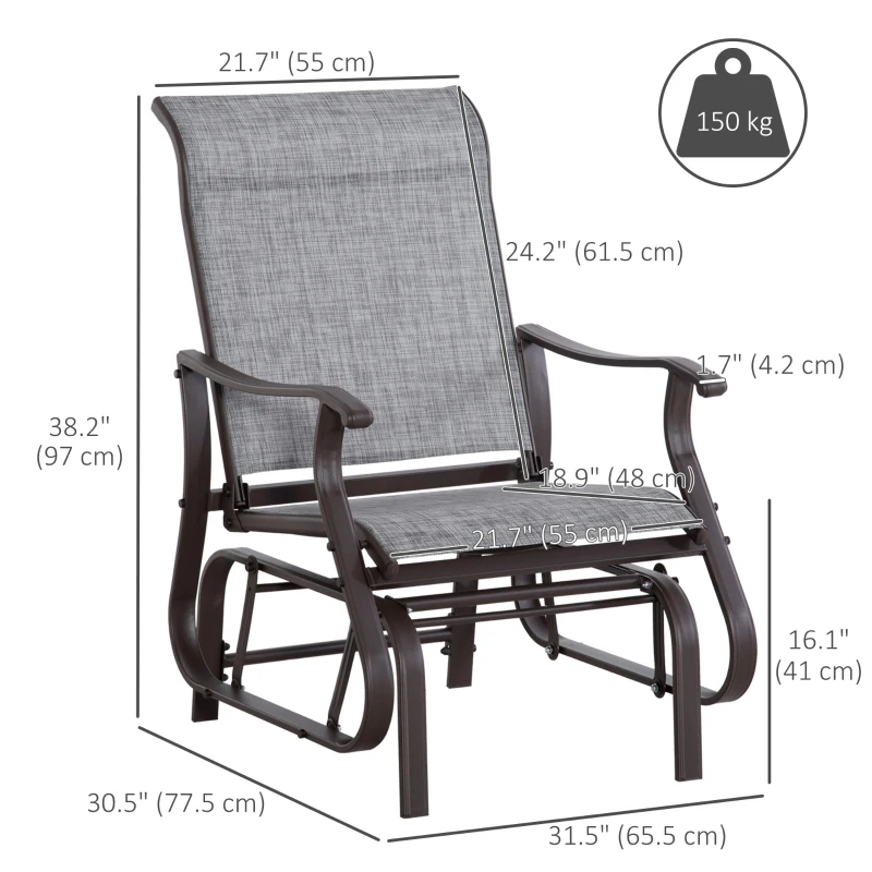 Outsunny Outdoor Glider Chair, Patio Glider with Steel Frame and Mesh Fabric, Garden Chair for Backyard, Garden, and Porch, Grey