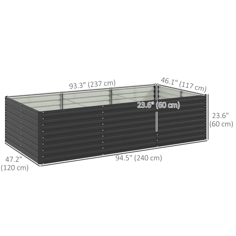Outsunny 8' x 4' x 2' Raised Garden Bed, Galvanized Planter Box for Growing Flowers, Herbs and Vegetables, Dark Grey