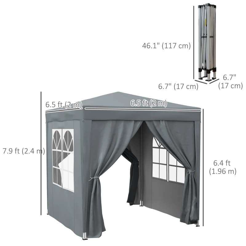 Outsunny 6.6'x6.6' Pop Up Canopy Tent with Sidewalls, Instant Sun Shelter Camping Gazebo with Carry Bag, Grey