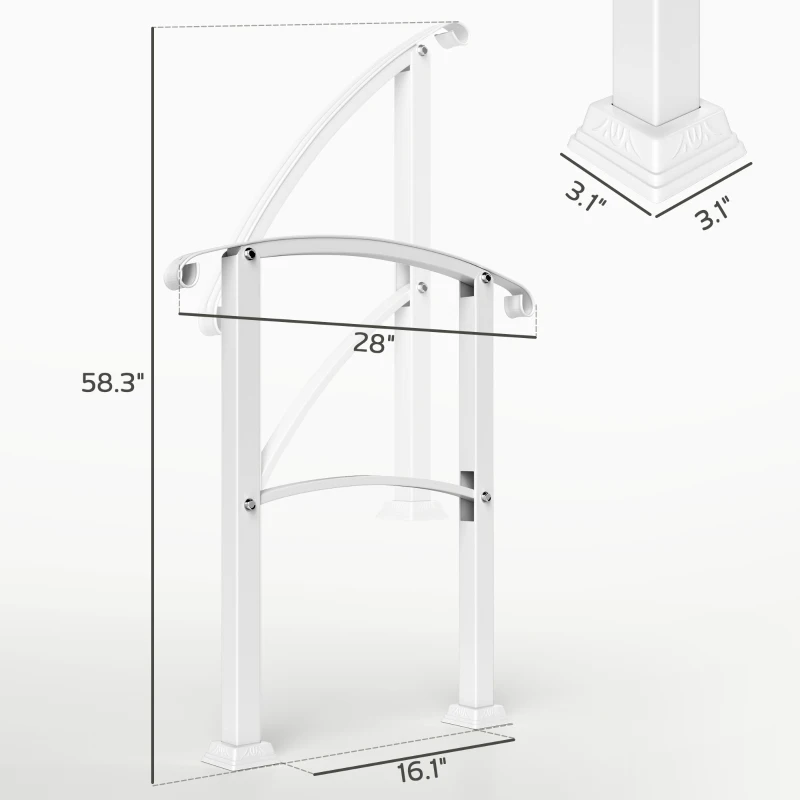Outsunny 1-3 Step Metal Handrails for Outdoor Steps, Porch Deck Stair Railing with Installation Kit for Concrete Steps, White