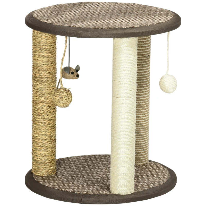 PawHut 17" Cat Tree, Kitty Activity Centre with Hanging Toys, Cat Tower with Jute, Sisal, Seagrass Scratching Post, Brown