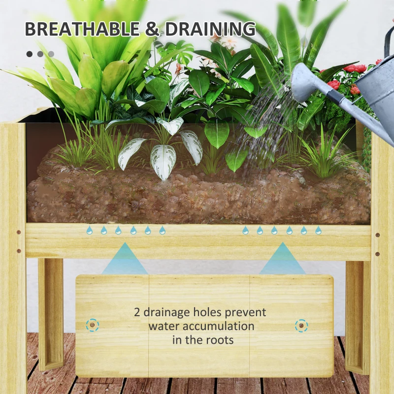 Outsunny Wooden Raised Garden Bed with Acrylic Panels, Raised Planter Box with Drainage Holes, 29.5" x 18.1" x 23.8"