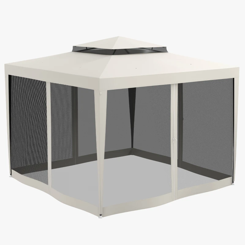 Outsunny 10' x 10' Outdoor Canopy Tent Party Tent with Mesh Netting and Double Tier Roof for Backyard, Garden, Patio, Cream White