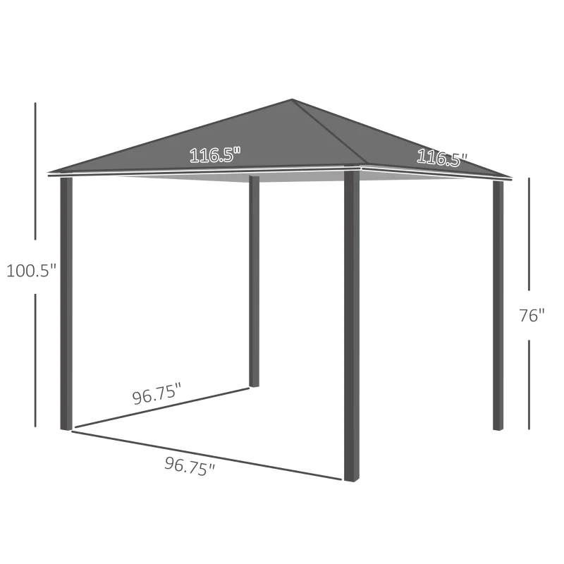 Outsunny 10' x 10' Patio Gazebo, Outdoor Gazebo Canopy Shelter with Netting & Curtains, Vented Roof, for Garden, Lawn, Backyard and Deck, Dark Gray