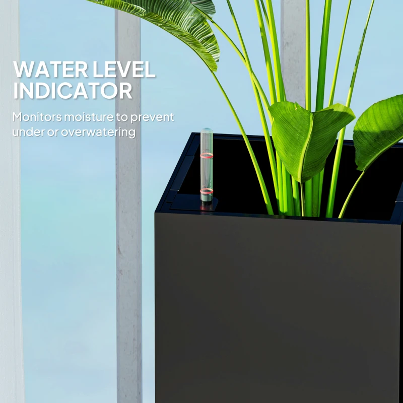 Outsunny 2 Pack Planter Box, 26 Inch Plastic Flower Pots with Water Level Indicator, Drainage Hole and Drain Plug, Black