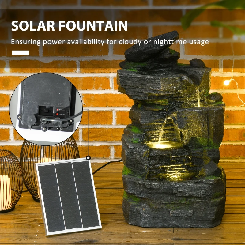 Outsunny Garden Water Feature with LED Lights and Pump, 4 Tier Cascading Water Fountain for Outdoor