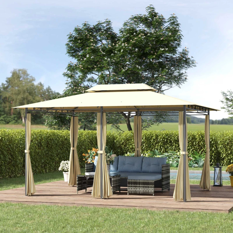 Outsunny 10' x 13' Patio Gazebo, Outdoor Gazebo Canopy Shelter with Curtains, Vented Roof, Steel Frame for Garden, Lawn, Backyard and Deck, Cream White