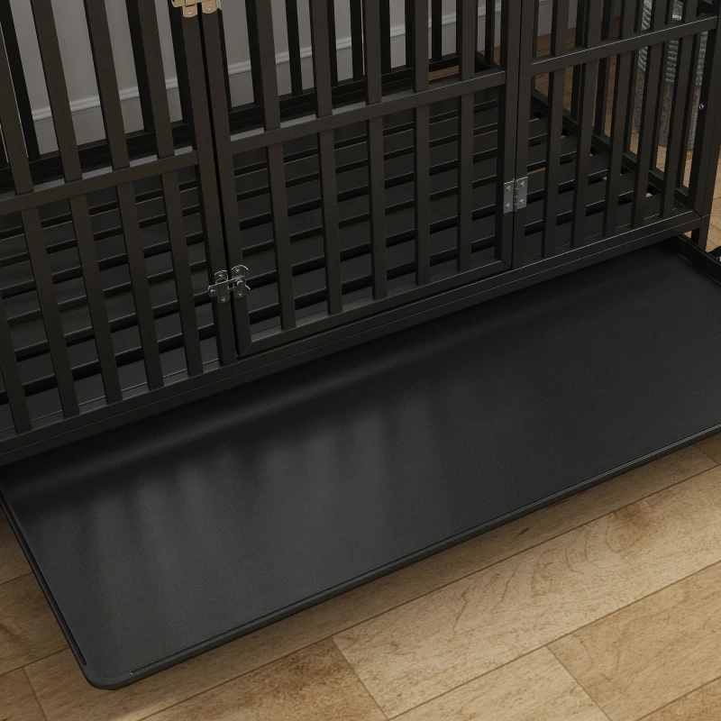 PawHut 49" Heavy Duty Steel Dog Crate Kennel Pet Cage with Wheels for Convenient Access Anti-Pinching Floor, Black