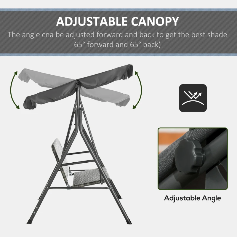 Outsunny 3 Seater Rattan Outdoor Patio Swing with Adjustable Canopy and Stand for Garden Porck Backyard, Grey