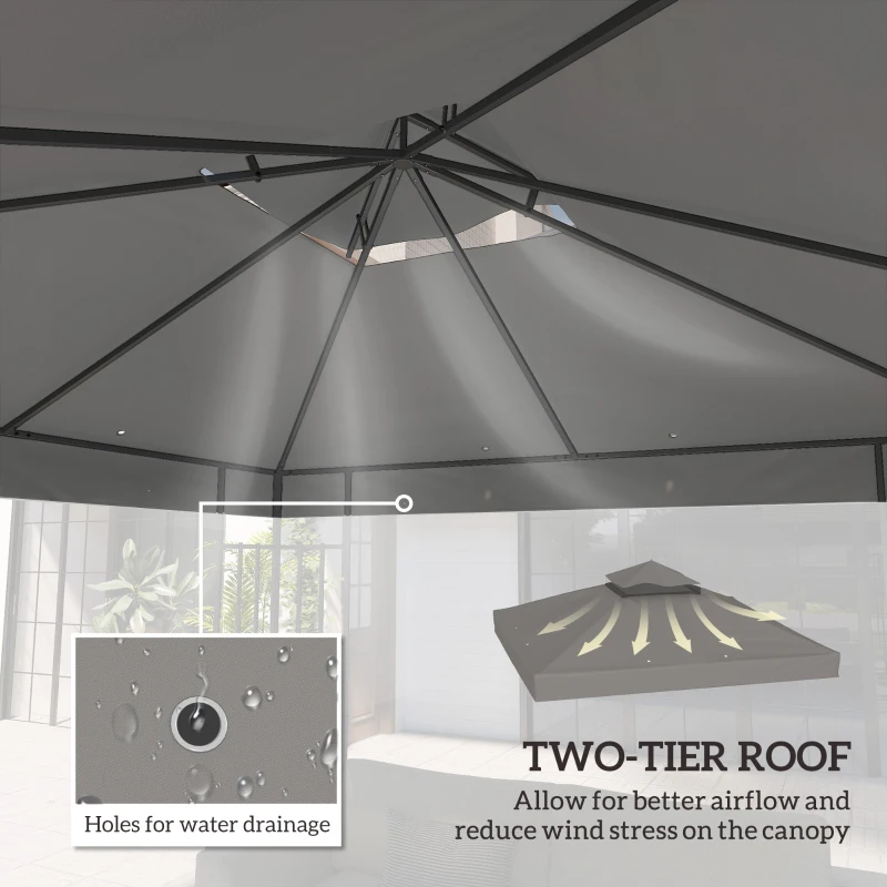 Outsunny 10' x 10' Gazebo Canopy Replacement Cover, 2-Tier Garden Gazebo Roof Replacement, UPF30+, TOP COVER ONLY, Grey