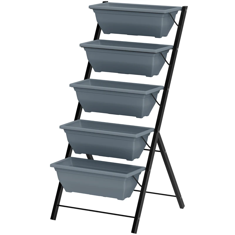 Outsunny 5-Tier Raised Garden Bed Plant Stand Flower Pots with Leaking Holes Grey