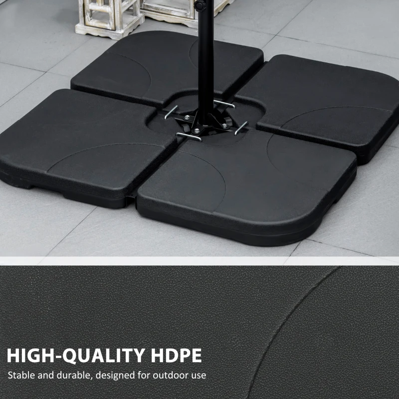 Outsunny 4 Piece Umbrella Base Stand w/ U Locking, 132 lb Capacity Water or 172 lb Capacity Sand, Black