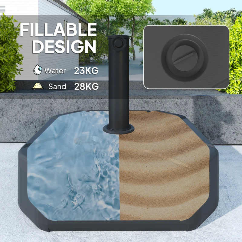 Outsunny Square Patio Umbrella Base Holder, Heavy Duty Outdoor Umbrella Stand Base, Filled Up to 55lbs with Stand or 44lbs with Water for Garden, Poolside, Black