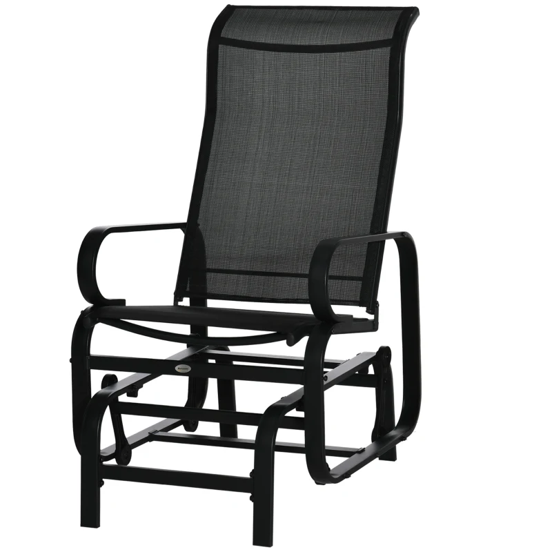 Outsunny Patio Glider with Breathable Mesh Fabric, Outdoor Glider Chair, Garden Rocking Gliding Seat for Patio, Yard, Porch, Black