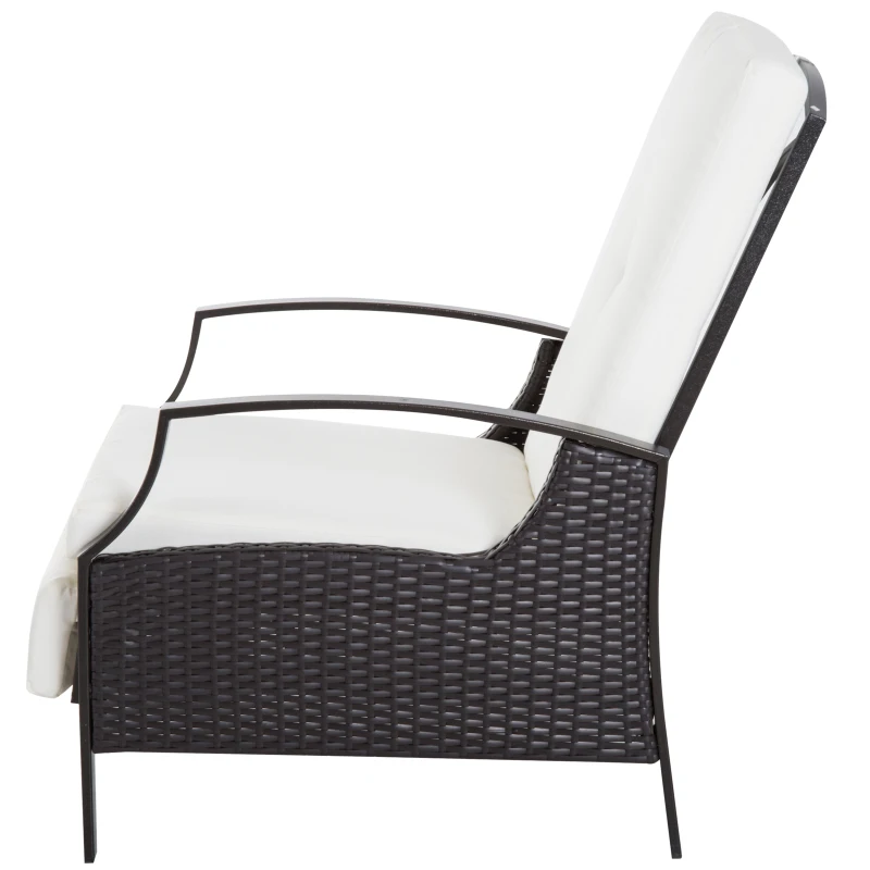 Outsunny Outdoor Rattan Recliner Chair, Wicker Reclining Chair with Adjustable Back Retractable Footrest Cushion White