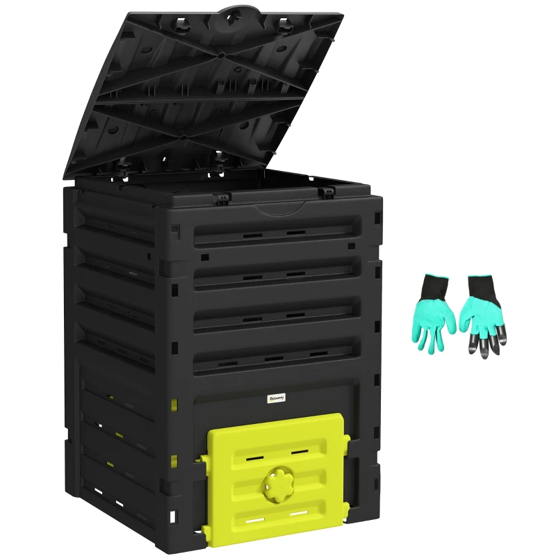 Outsunny Compost Bin, Garden Composter with 80 Vents and 2 Sliding Doors, 120 Gallon (450L), Yellow