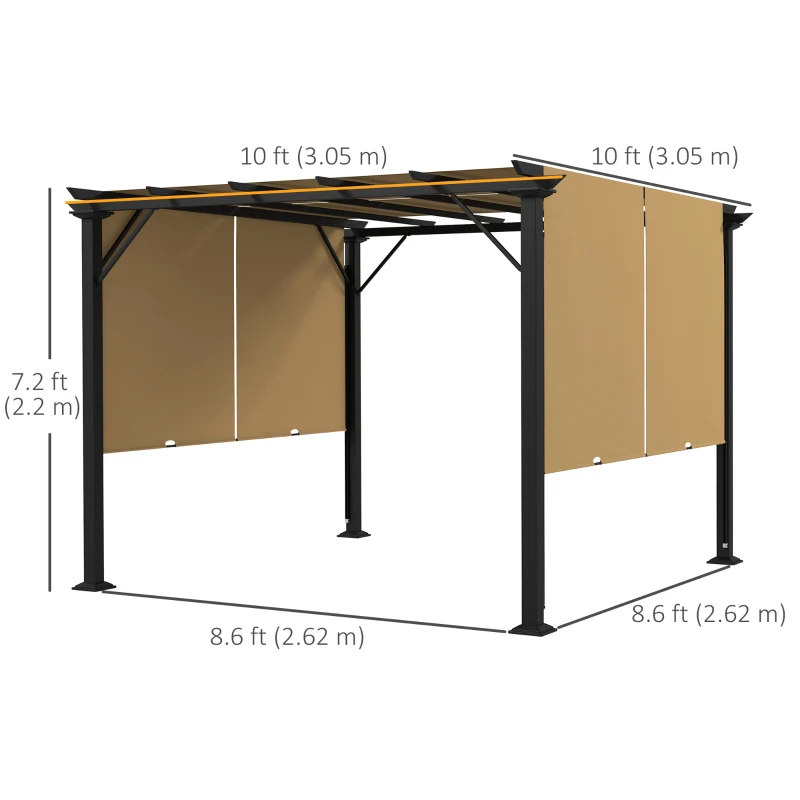 Outsunny 10' x 10' Retractable Pergola Canopy for Backyard, Brown